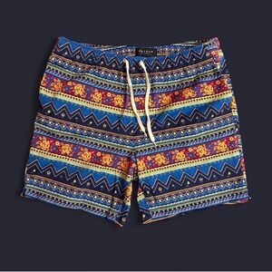 PacSun Men's Tribal Pattern Swim Shorts - Blue and Red